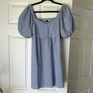 Old Navy Blue and White Gingham Puff-Sleeve Mini Dress XS